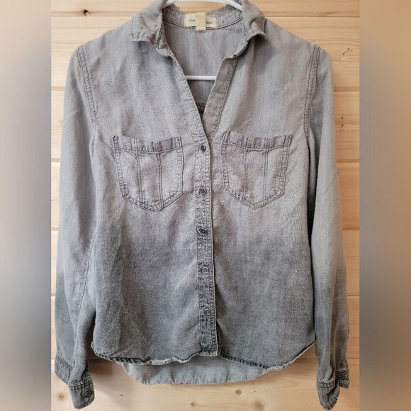 Cloth and Stone (Anthropologie) Ombré Button-Down Shirt, Grey, Size XS - Picture 4 of 6